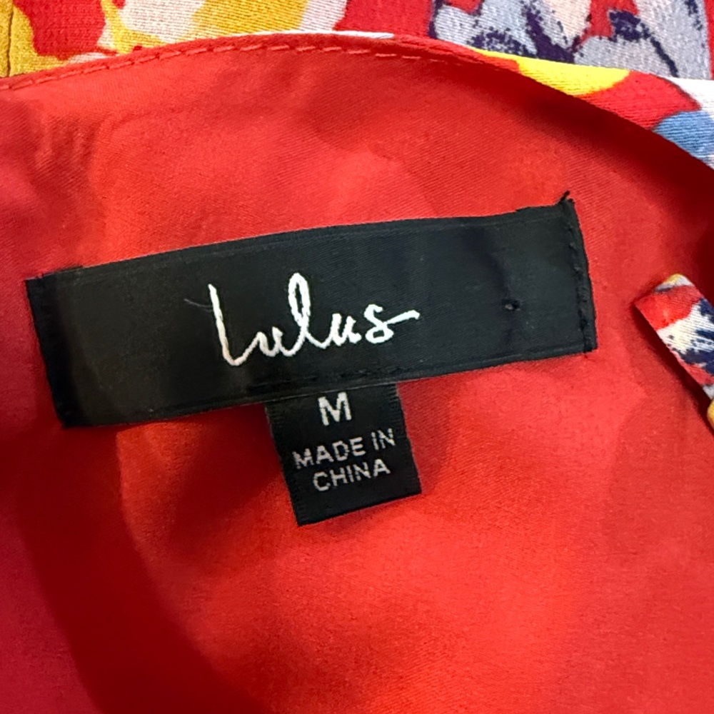 Lulus Radiant Ruby Red Floral Print Chiffon Maxi Dress sz Medium - Picture 14 of 15